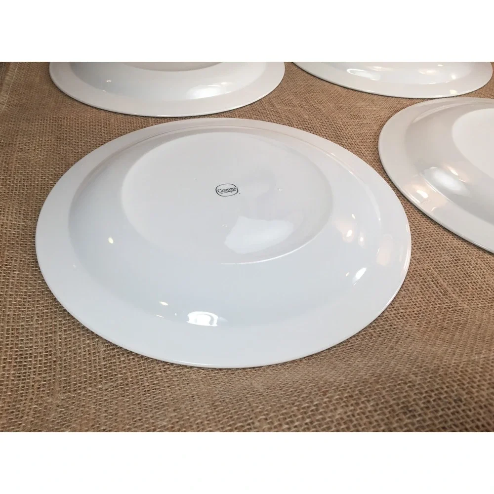 4 Centura by Corning Sculptured Rim Platinum Trim Dinner Plates White 10.5